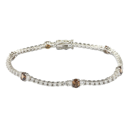 Suzy Levian Sterling Silver Brown and White Cubic Zirconia Tennis Bracelet