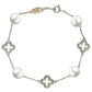Suzy Levian Sterling Silver Clover White Sapphire and Cultured Pearl Bracelet