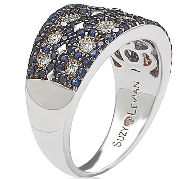 Suzy Levian Sterling Silver Blue & White Cubic Zirconia Mosaic Ring