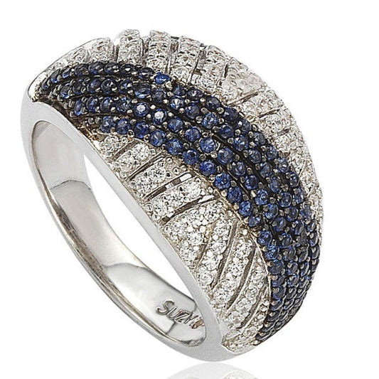 Suzy Levian Sterling Silver Blue & White Cubic Zirconia Pave Crossover Ring