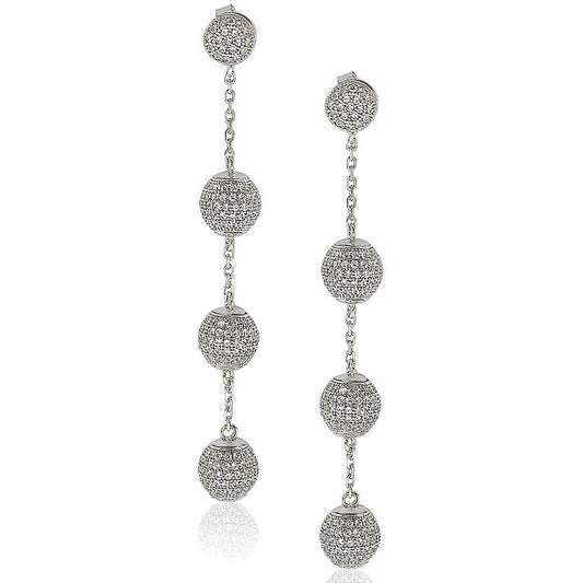 Suzy Levian Sterling Silver Cubic Zirconia Ball Drop Earrings