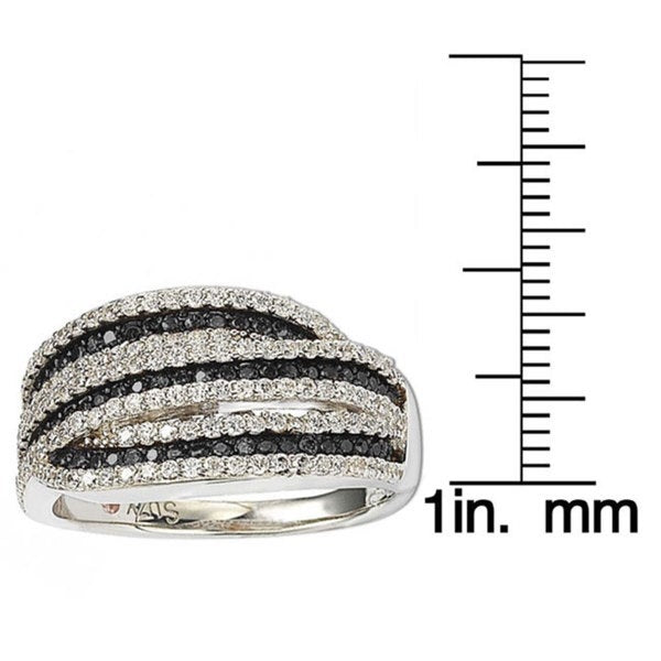 Suzy Levian Sterling Silver Cubic Zirconia Black & White Stripe Ring