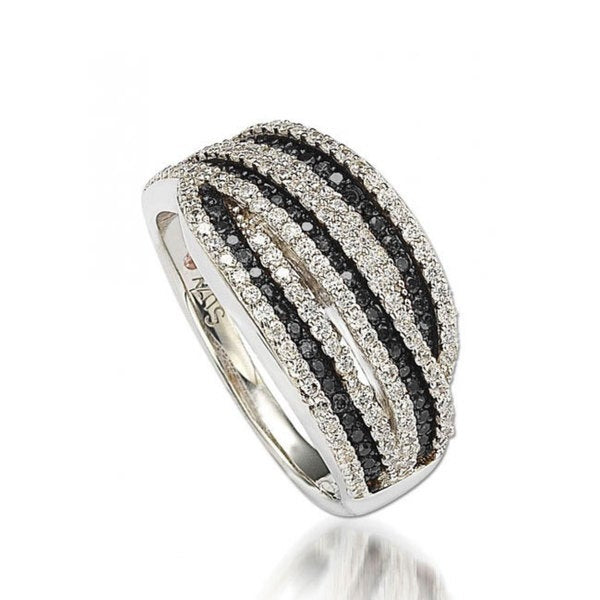 Suzy Levian Sterling Silver Cubic Zirconia Black & White Stripe Ring