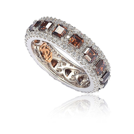 Suzy Levian Sterling Silver Cubic Zirconia Brown and White Modern Eternity Band