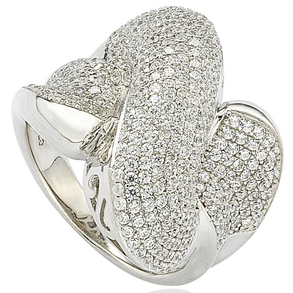 Suzy Levian Sterling Silver Cubic Zirconia Crossover X Ring