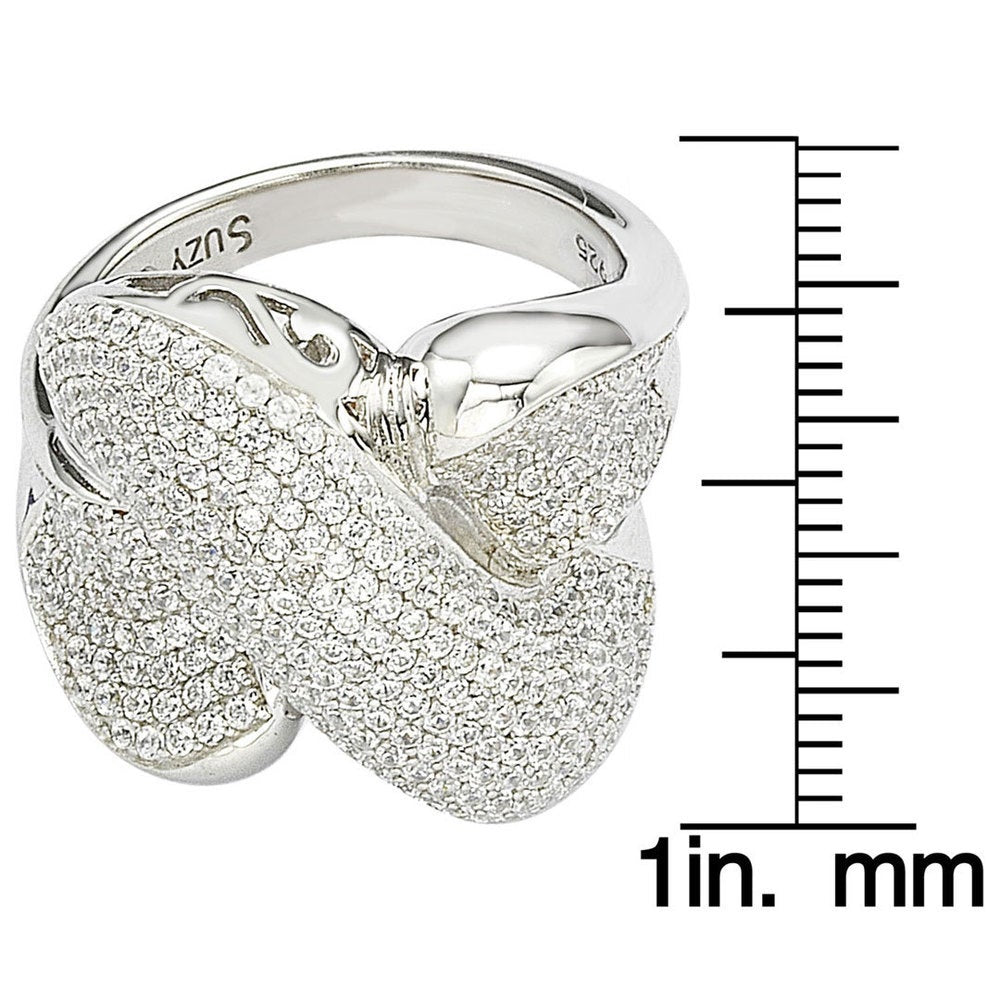 Suzy Levian Sterling Silver Cubic Zirconia Crossover X Ring