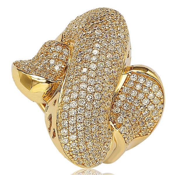 Suzy Levian Golden Sterling Silver Cubic Zirconia Crossover X Ring