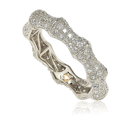 Suzy Levian Sterling Silver Cubic Zirconia Bamboo Eternity Band
