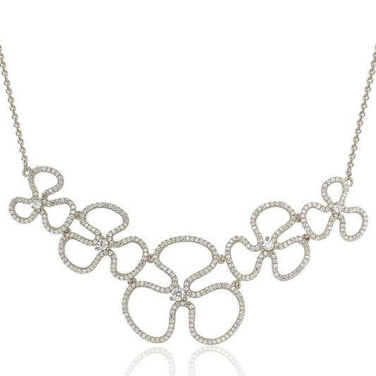 Suzy Levian Sterling Silver Cubic Zirconia Floral Thin Necklace