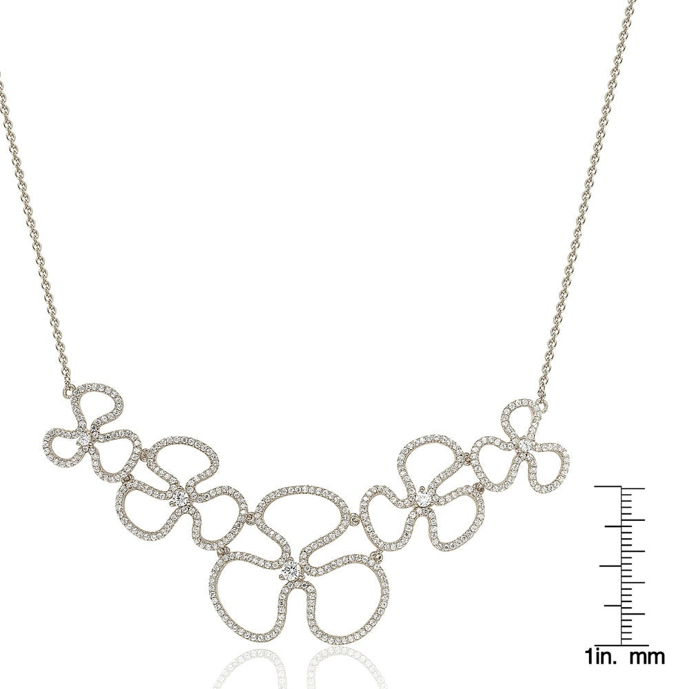 Suzy Levian Sterling Silver Cubic Zirconia Floral Thin Necklace