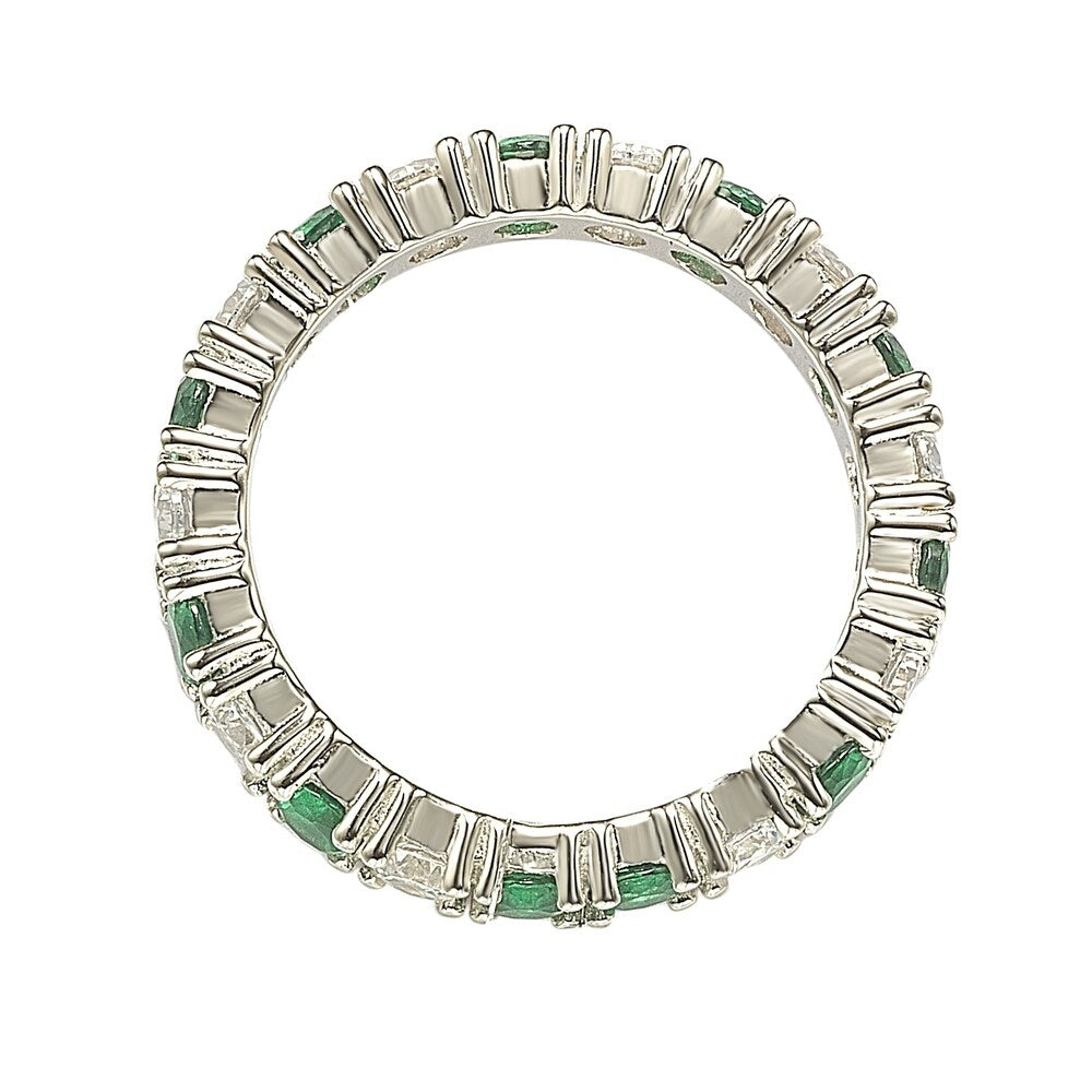 Suzy Levian Sterling Silver Cubic Zirconia Green Emerald Alternating Eternity Band