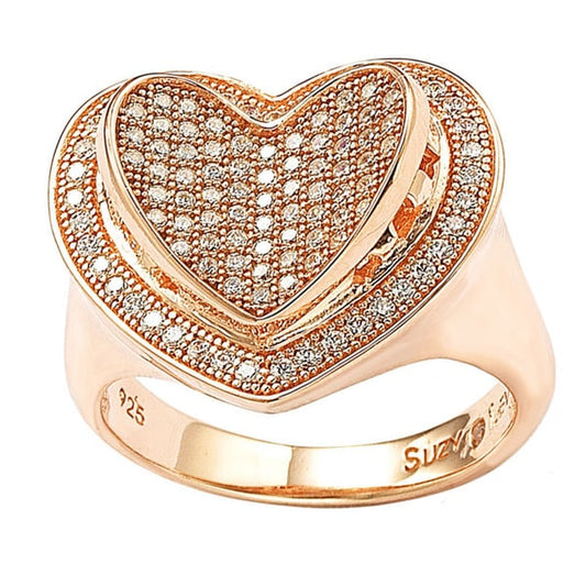 Suzy Levian Sterling Silver Cubic Zirconia Heart Ring