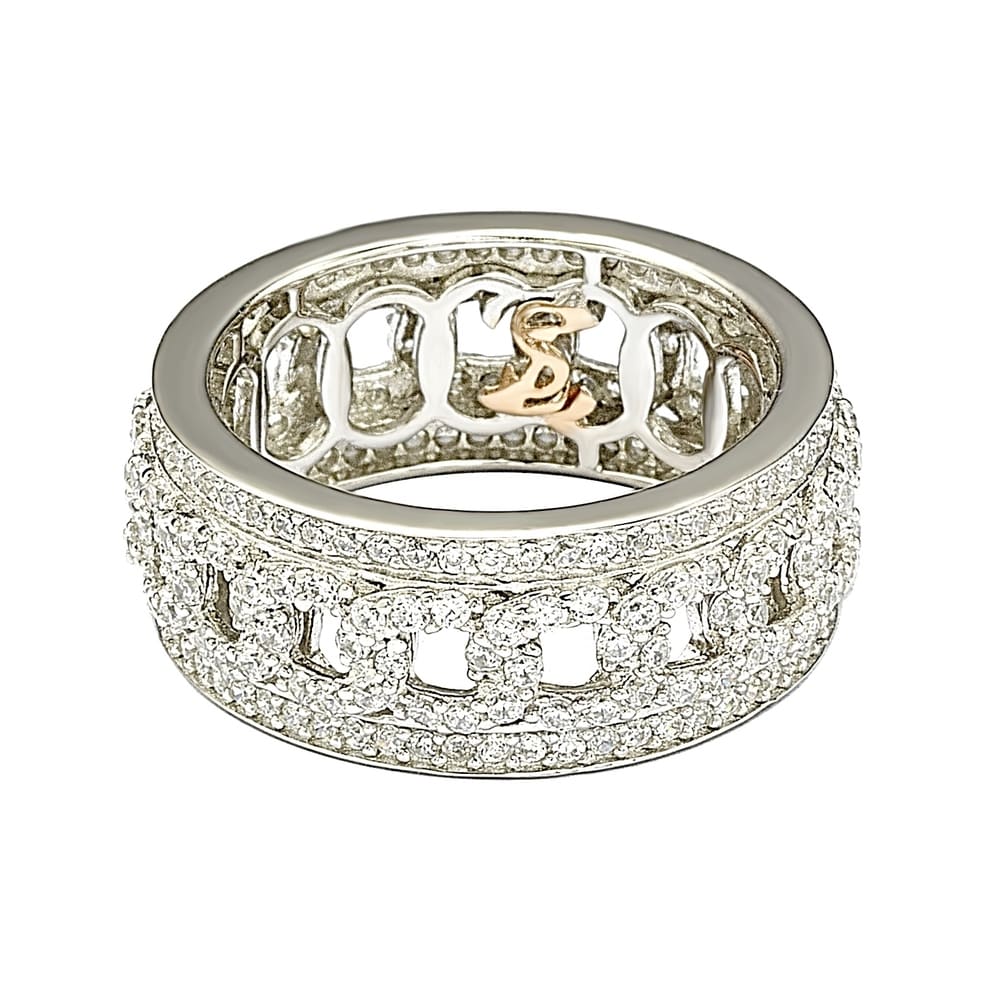 Suzy Levian Sterling Silver Cubic Zirconia Link Eternity Band Ring