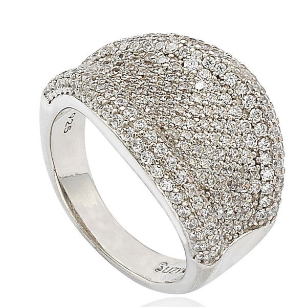 Suzy Levian Sterling Silver Cubic Zirconia Micro Pave Wide Band Ring