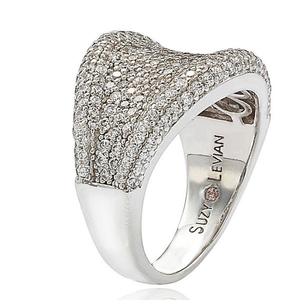 Suzy Levian Sterling Silver Cubic Zirconia Micro Pave Wide Band Ring