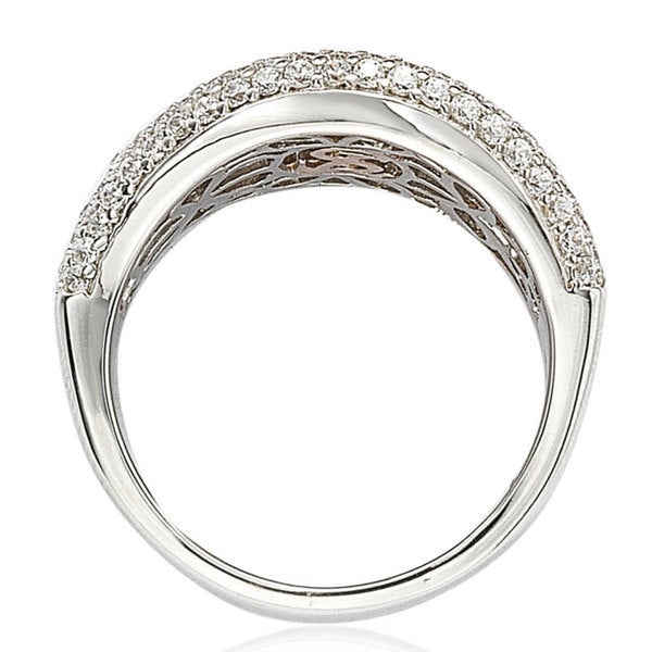 Suzy Levian Sterling Silver Cubic Zirconia Micro Pave Wide Band Ring
