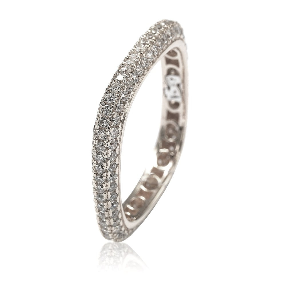 Suzy Levian Sterling Silver Cubic Zirconia Modern Pave Square Eternity Band