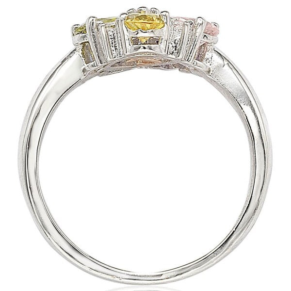 Suzy Levian Sterling Silver Cubic Zirconia Multi-Color Flower Ring