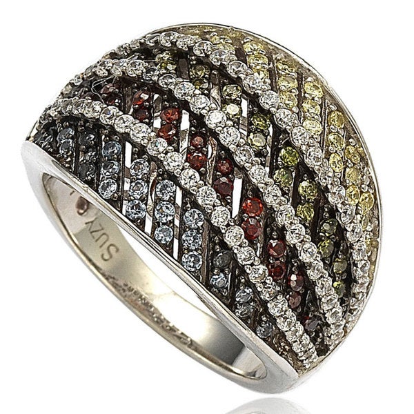 Suzy Levian Sterling Silver Cubic Zirconia Multi-Color Pave Ring