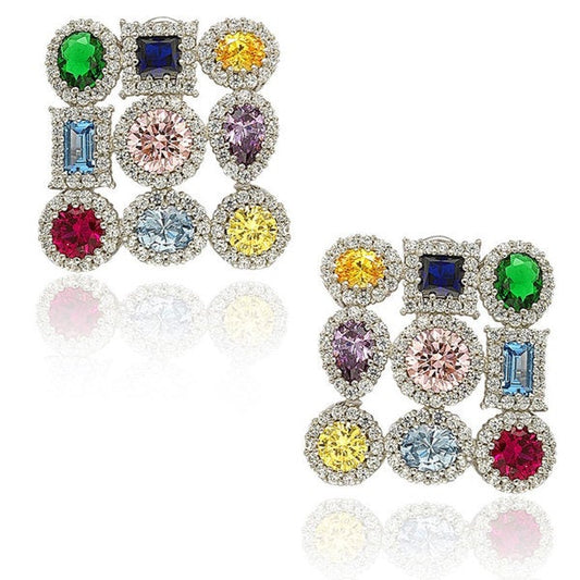 Suzy Levian Sterling Silver Cubic Zirconia Multi Color and Shape Earrings