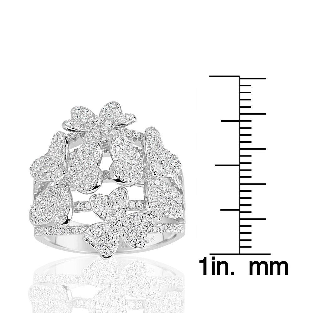 Suzy Levian Sterling Silver Cubic Zirconia Multi Flower Ring
