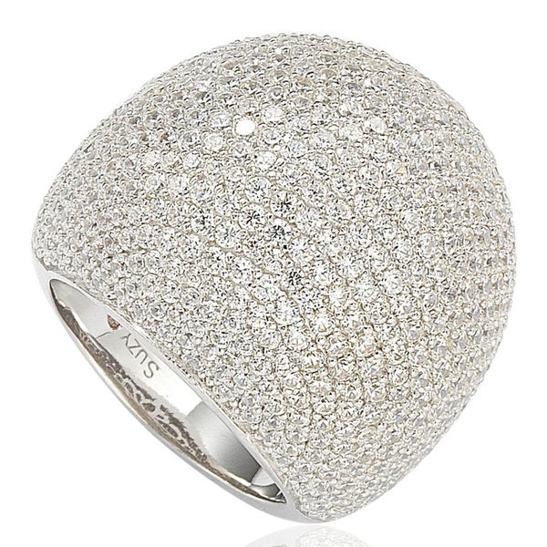 Suzy Levian Sterling Silver Cubic Zirconia Oversized Pave Ring