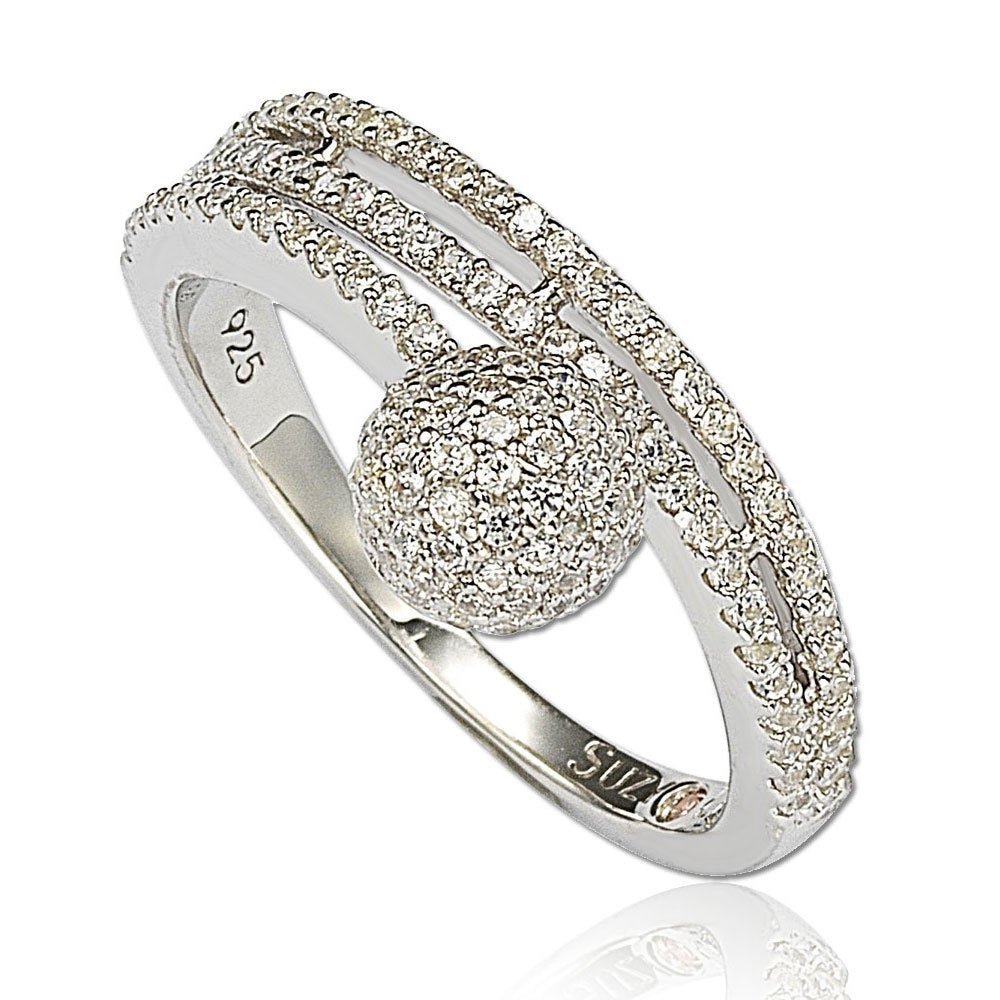 Suzy Levian Sterling Silver Cubic Zirconia Pave Ball Ring