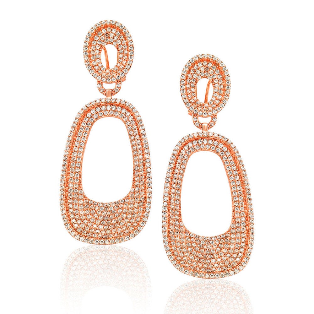 Suzy Levian Rosed Sterling Silver Cubic Zirconia Pave Earrings