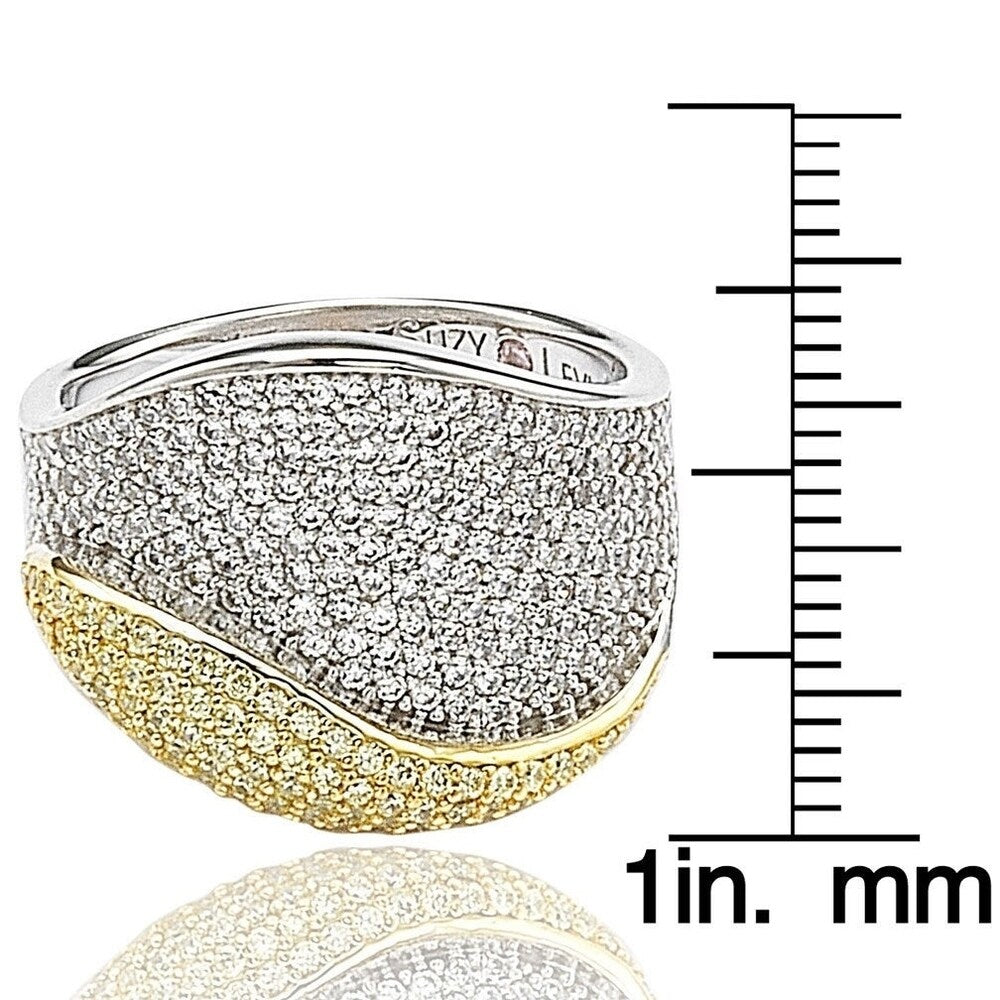 Suzy Levian Sterling Silver Cubic Zirconia Pave Yellow and White Curvy Ring