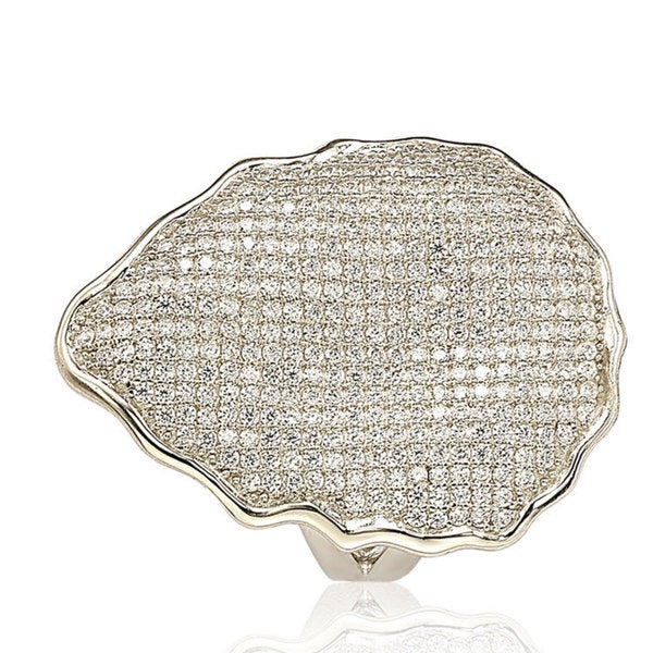 Suzy Levian Sterling Silver Cubic Zirconia Pave-encrusted Plate Ring