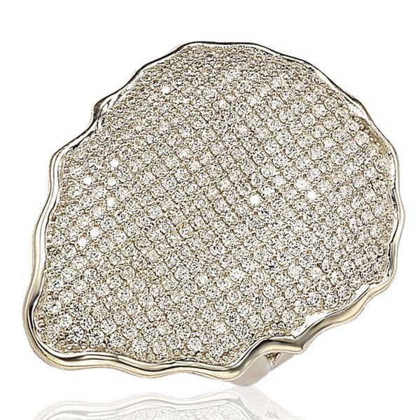 Suzy Levian Sterling Silver Cubic Zirconia Pave-encrusted Plate Ring