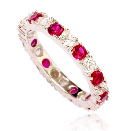 Suzy Levian Sterling Silver Cubic Zirconia Ruby Red Alternating Eternity Band