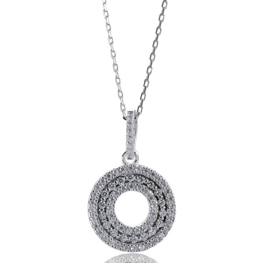 Suzy Levian Sterling Silver Cubic Zirconia White 3-Row Circle Pendant
