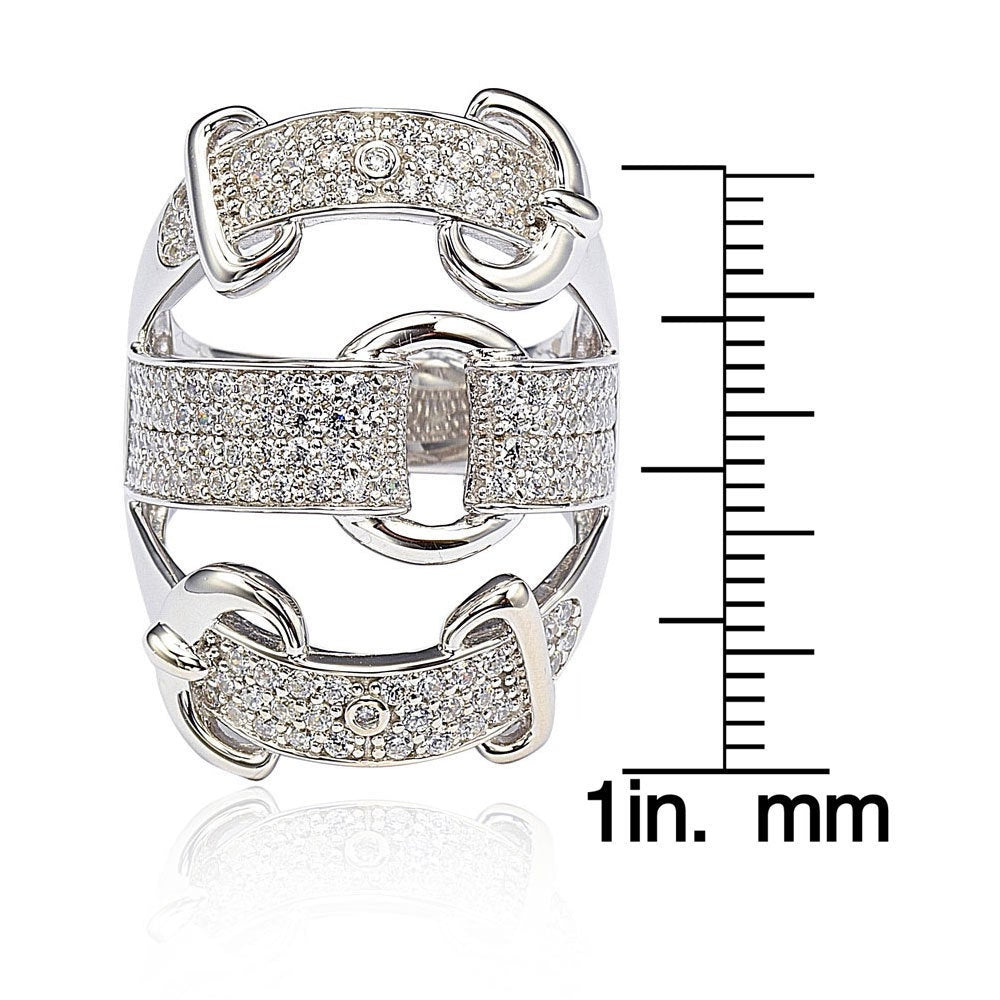 Suzy Levian Sterling Silver Cubic Zirconia White Buckle Ring