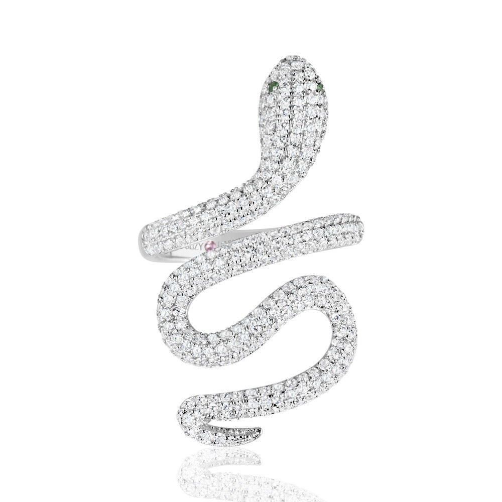 Suzy Levian Sterling Silver Cubic Zirconia Wild Snake Ring