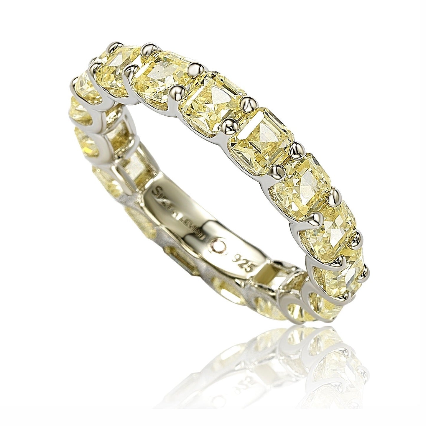 Suzy Levian Sterling Silver Cubic Zirconia Yellow Modern Eternity Band