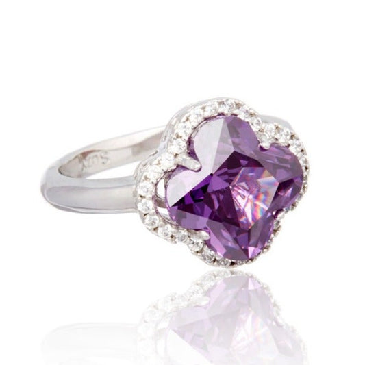 Suzy Levian Sterling Silver Purple Cubic Zirconia Halo Ring