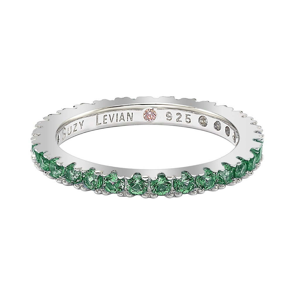 Suzy Levian Sterling Silver Green Cubic Zirconia Eternity Band