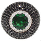 Suzy Levian Sterling Silver Green and Black Cubic Zirconia Micro Pave Ring