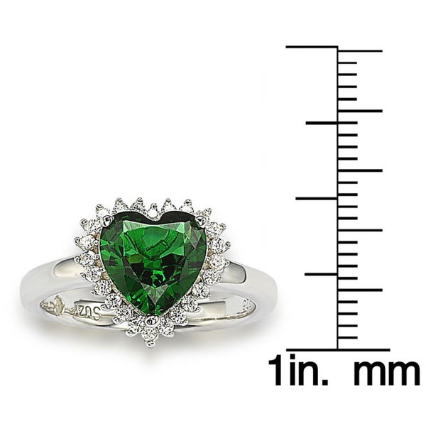 Suzy Levian Sterling Silver Heart-shaped Green Cubic Zirconia Ring