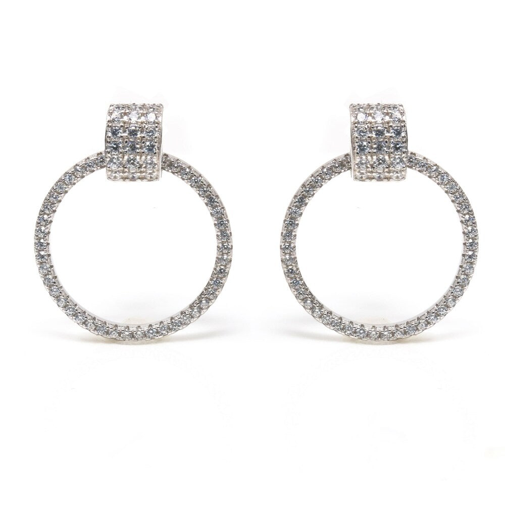 Suzy Levian Sterling Silver Micro Pave Abstract Cubic Zirconia Hoop Earrings