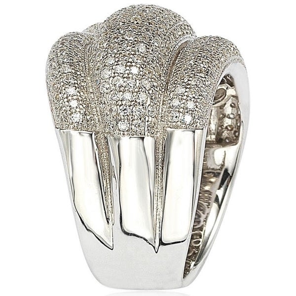 Suzy Levian Sterling Silver Micro Pave Cubic Zirconia Crossover Wide Band Ring