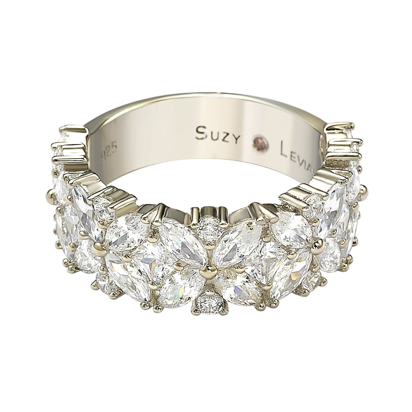 Suzy Levian Sterling Silver Multi-Cut Cubic Zirconia Floral 3/4 Eternity Ring