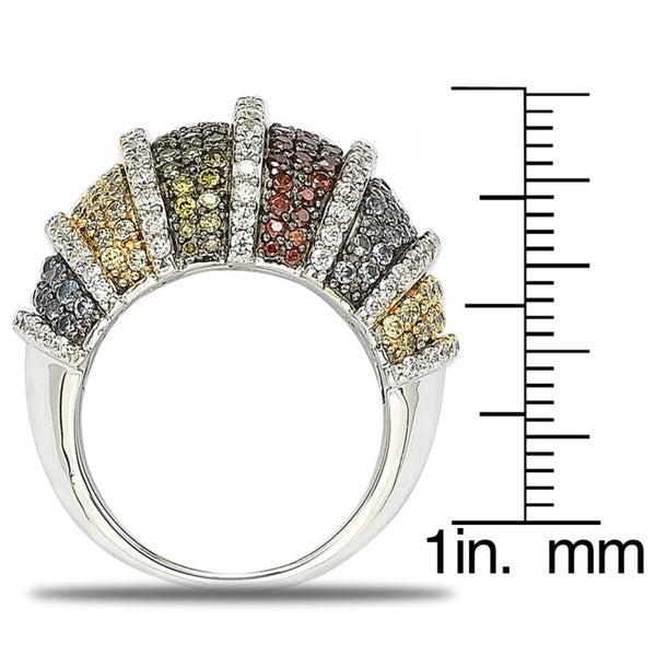 Suzy Levian Sterling Silver Multicolor Cubic Zirconia Pave Ring