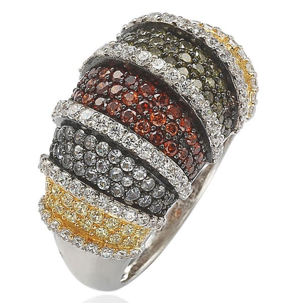 Suzy Levian Sterling Silver Multicolor Cubic Zirconia Pave Ring
