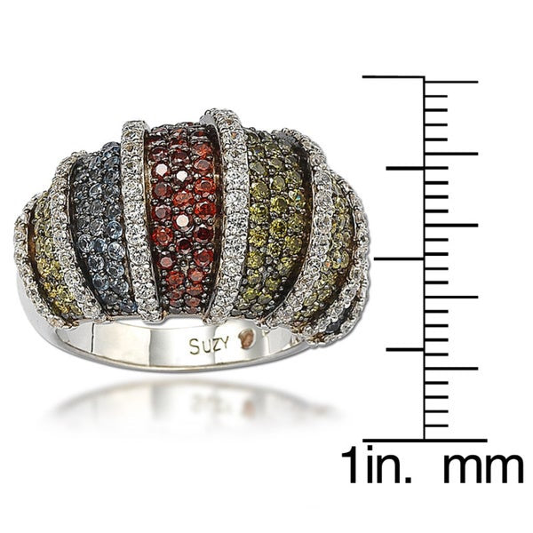 Suzy Levian Sterling Silver Multicolor Cubic Zirconia Pave Ring