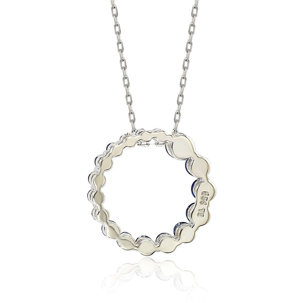 Suzy Levian Sterling Silver Natural Sapphire Circle Journey Pendant Necklace
