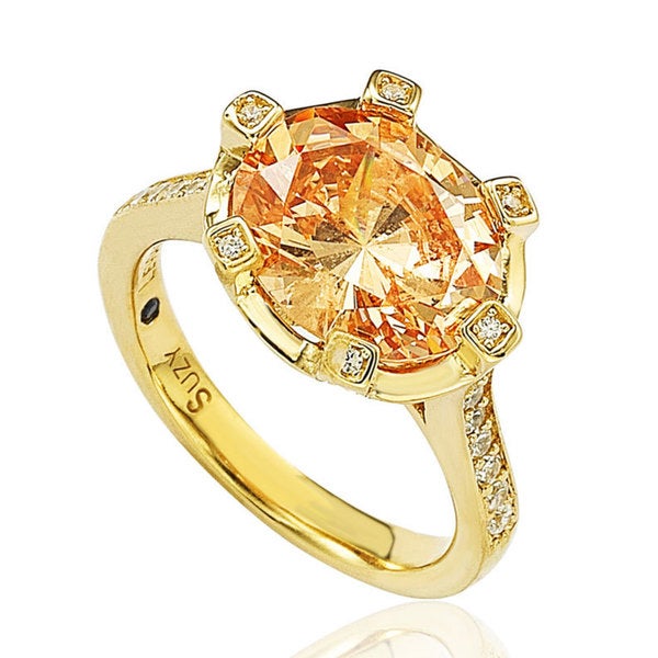 Suzy Levian Sterling Silver Orange Cubic Zirconia Ring