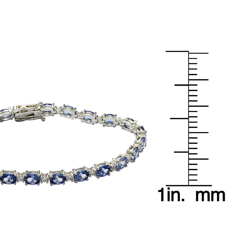 LIV Platinum Sterling Silver Blue & White Sapphire Oval Unique Tennis offers Bracelet 7