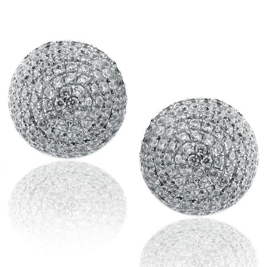 Suzy Levian Sterling Silver Pave Cubic Zirconia Ball Stud Earrings